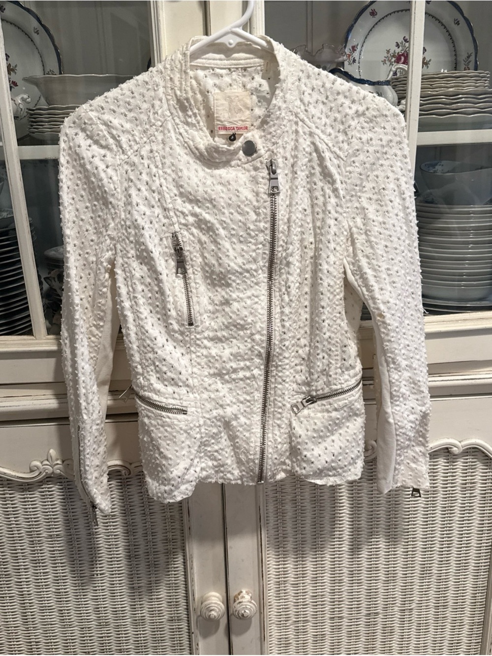 Rebecca Taylor White Textured Moto Jacket